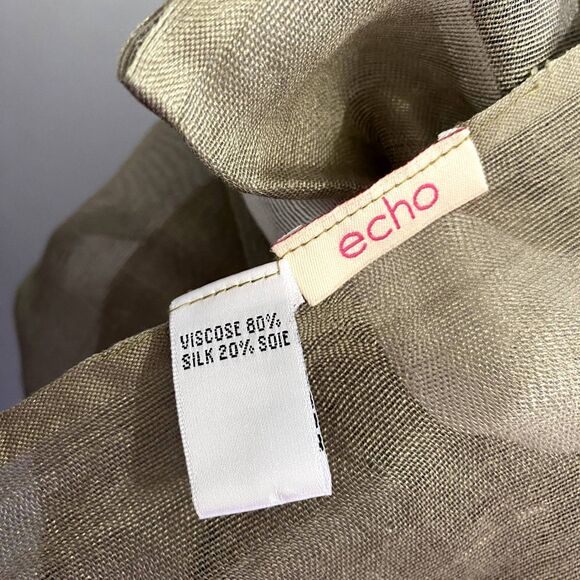 Vintage‎ Echo Silk Blend Lightweight Scarf Green Stripe Colorblock Fringe - Picture 5 of 5